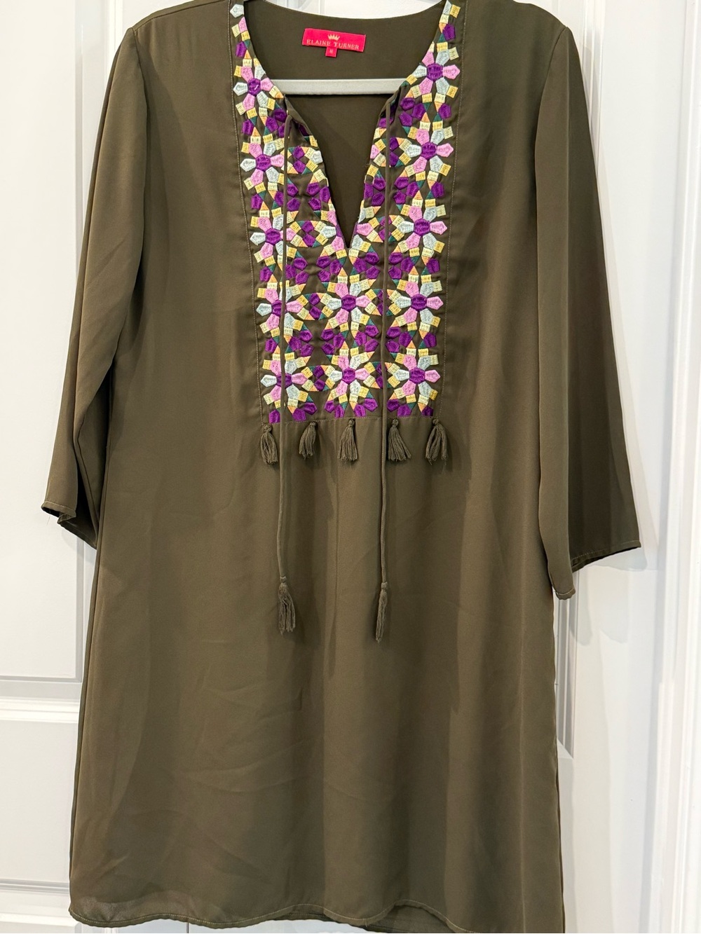 Elaine Turner embroidered tassel dress